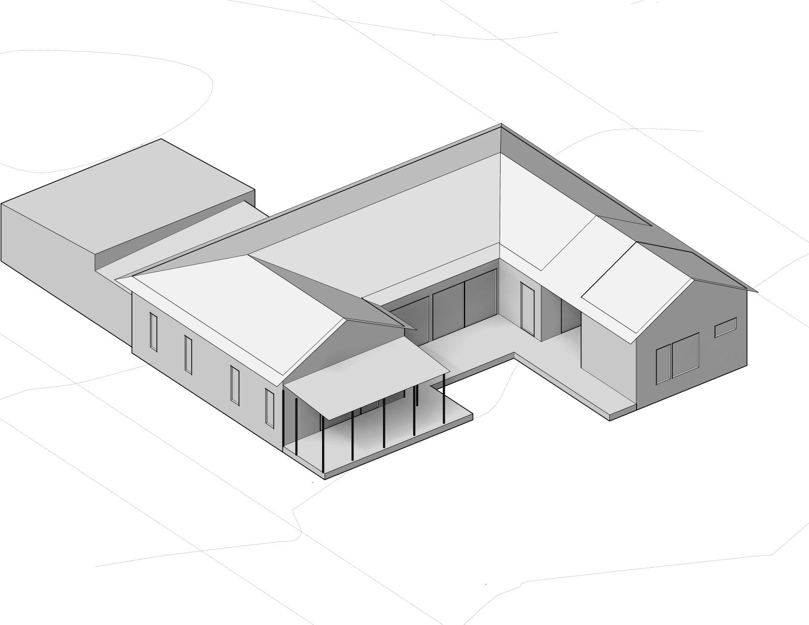 Perspective drawing of house from South (Street).