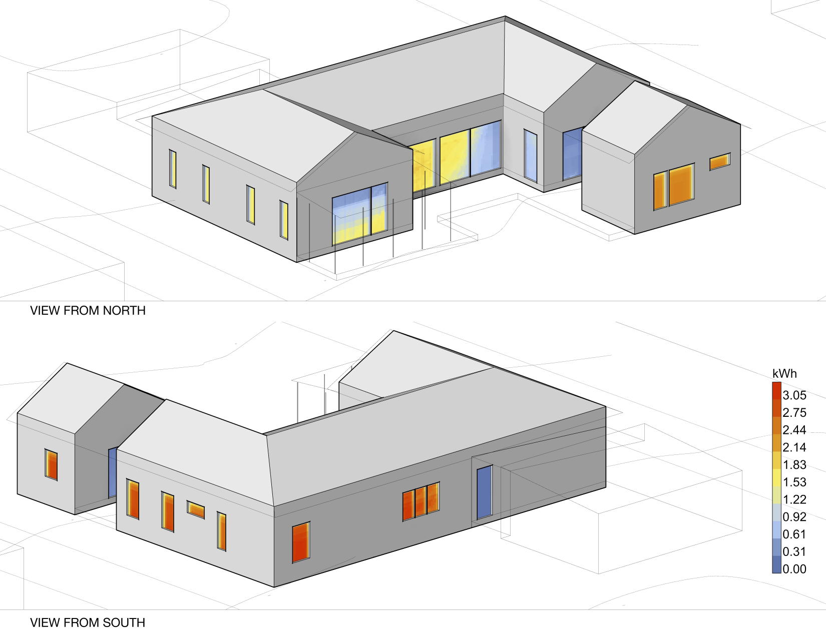 Summer Solar Radiation values seen from the north-west