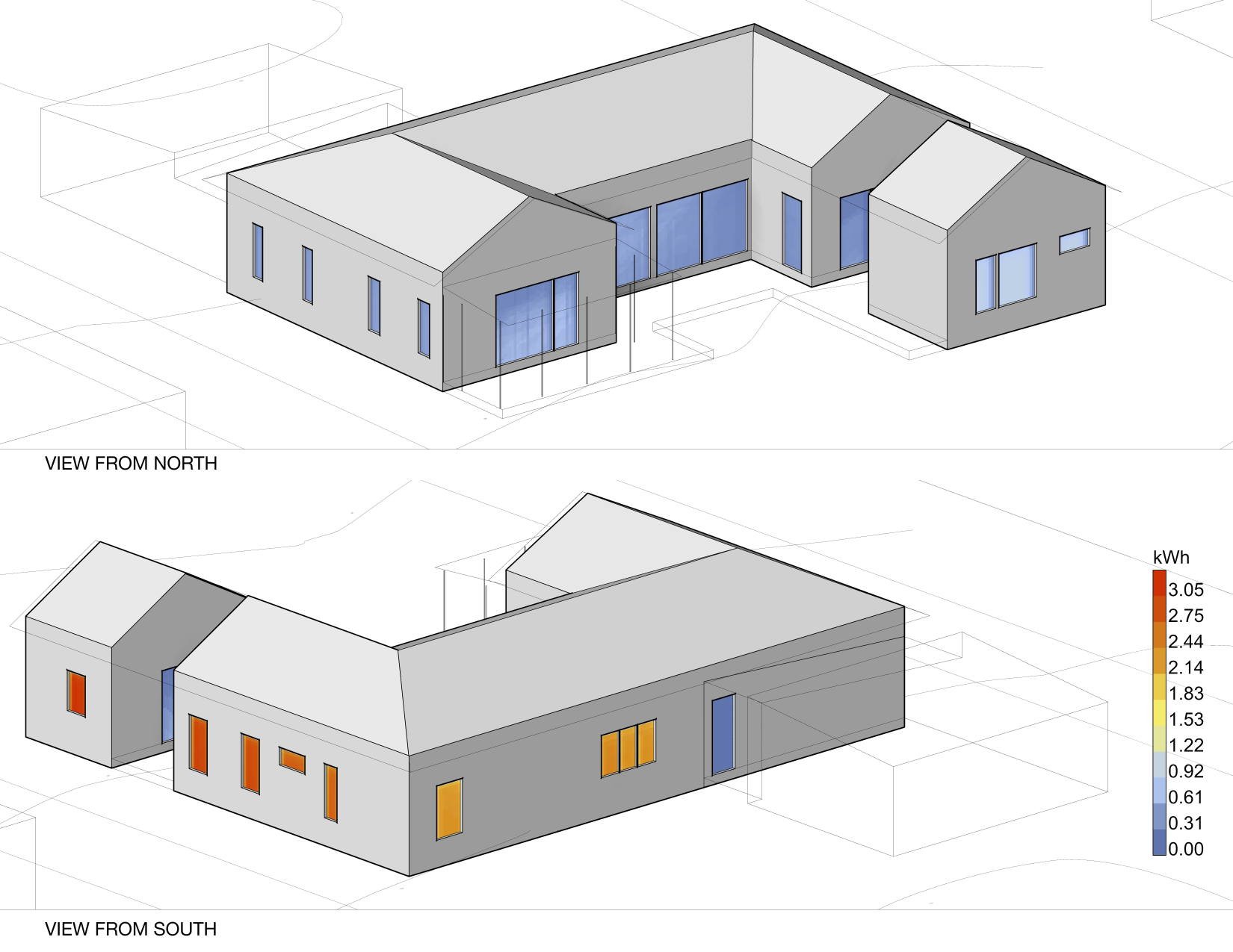 Winter Solar Radiation values seen from the north-west